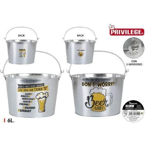 cubo cerveza oval enfridador con abridor 6 lts deco solo puedo beber los dias,dont worry beer happy