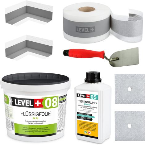 LEVEL+ Dichtset für Duschabdichtung Bad Dichtband Flüssigfolie 5,5kg SET15 (1/4)
