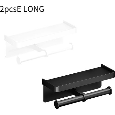 (2 pièces E(long)) Porte-papier toilette mural en alliage d'aluminium, support pour téléphone et autres accessoires de salle de bain (1/5)