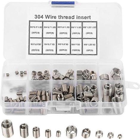 Kit d'assortiment de 150 inserts Helicoil en acier inoxydable à filetage métrique M3, M4, M5, M6 et M8 pour la réparation de vis. (1/5)