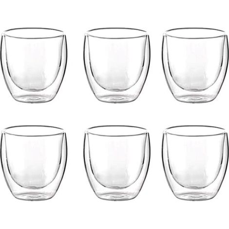 6 teiliges Set doppelwandiger Glasbecher Espressotasse Teetasse Glaswaren Haushaltsartikel Glas 6 x 3,5 x 6,5 cm für Kaffee, Espresso, Milch, Tee (1/5)