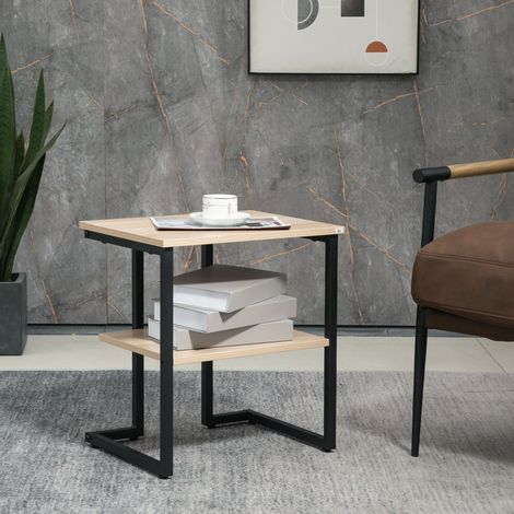 Mesa Auxiliar con Estante Mesita de Salón para Dormitorio Estudio Oficina Estilo Moderno 45x35x48 cm Natural (1/5)