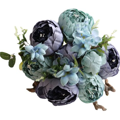 Fleur Simulée Bouquet De Pivoine Mariée Tenant Fleur Mariage Rétro Décoration De La Maison(dark bleu) (1/3)