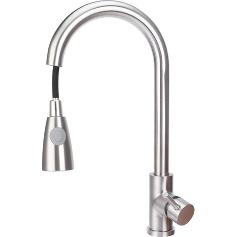 Robinet de cuisine G3/8, mitigeur à double sortie d'eau, douchette extractible télescopique, bec orientable pour évier, finition chromée, 1 pièce. (1/5)