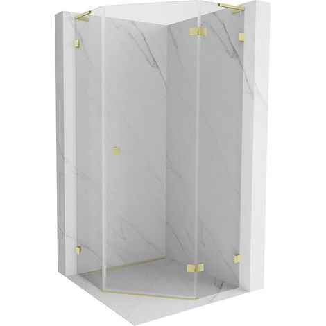 Mexen Lunar L fünfseitige Duschkabine, rechts angeschlagen, 100x100 cm, transparent, gebürstetes Gold - 831L-100P-100L-55-00-P (1/5)
