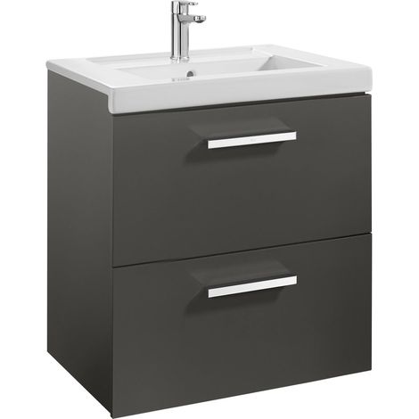 Unik mueble con dos cajones + lavabo PRISMA - ROCA Color: Gris antracita - Medidas: 600x460x694 mm - Posición del lavabo: Central (1/2)