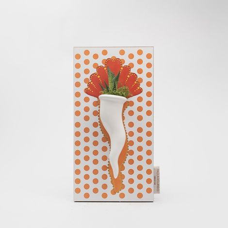 Succulenta vera in cornetto ceramico regalo bomboniera Cornetto Pois - Arancione