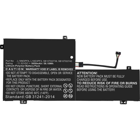 Batería para portátil Lenovo Yoga, Li-Pol 58,18 Wh 11,52 V 5050 mAh, negra, mbxle-BA0242