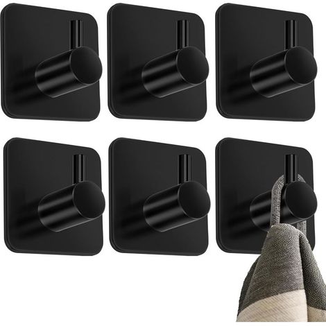 Lot de 6 porte-serviettes sans perçage - Design classique - Fixations autocollantes avec pastilles adhésives imperméables - Supports adhésifs - Accroches murales - Porte-serviettes (1/5)