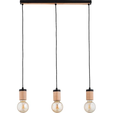 Suspension loft noire barre bois Safari Alfa 3xE27 (1/3)