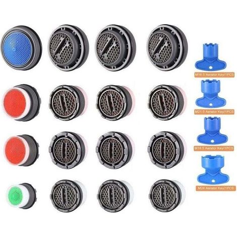 16 aérateurs de robinet, économiseurs d'eau avec filtration 5 couches, compatibles M16/M18/M22/M24, pour éviers et lavabos (1/5)