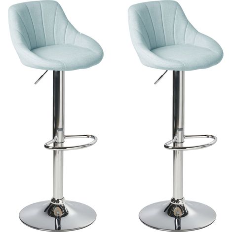Set of 2 Bar Stools LUCCA Fabric Swivel Light Blue (1/5)