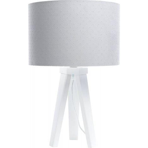 Lampe de chevet Jasmine bebe - Tissu matelassé gris clair, intérieur blanc, trépied blanc (1/5)