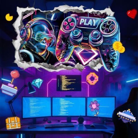 3D Stickers Muraux Gamer, Contrôleur Décoration Murale, Bleu Gamer Poster Murale Décoration, DIY Sticker Gamer, Mural de Garçon Dortoir pour Chambre Ado Garçon Salle (1/5)