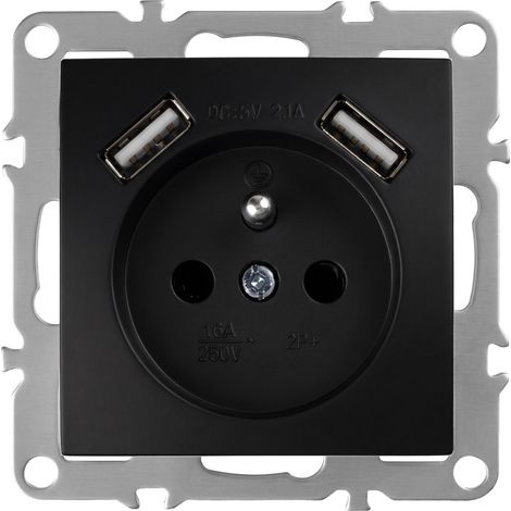 Toolight Single Grounded Socket + 2x Usb-a Oste Jnh003-g Black (1/5)