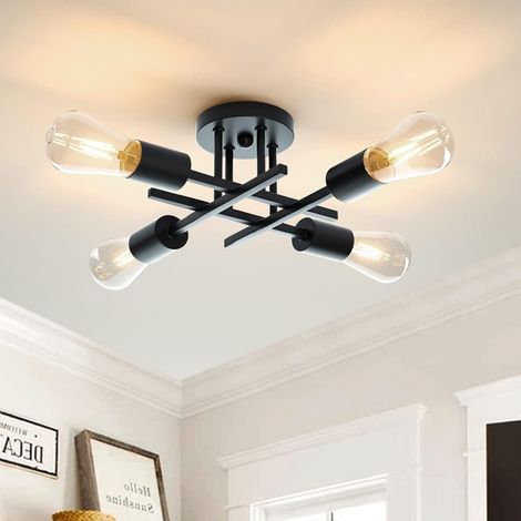 4 Luci Lampada da Soffitto Vintage e27 Nero Lampadario da Soffitto per Camera da Letto, Soggiorno, Cucina(Senza Lampadina) (1/5)