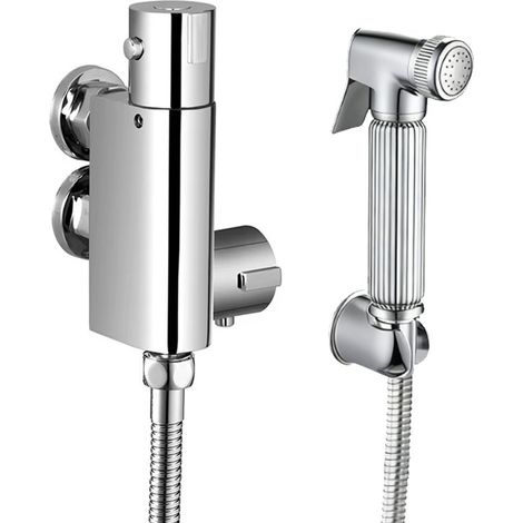Douchette hygiénique avec mitigeur thermostatique vertical en laiton chromé – Sécurité anti-brûlure – Flexible 150cm – Installation murale facile (1/4)