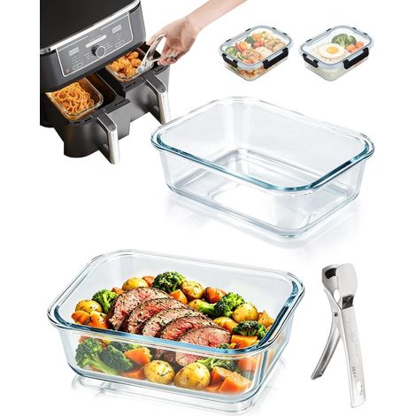 Lot de 2 Plat en Verre pour Air Fryer, Accessoires Air Fryer pour AF400EU/DZ400EU/AF500EU, et Bien d'autres. Résistants à la Chaleur, aux rayures et au lave-vaisselle (1/5)