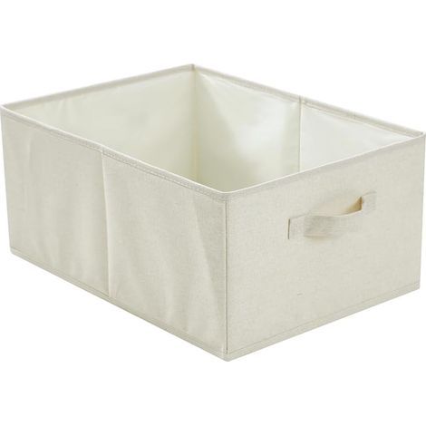 Scatola pieghevole in cotone e lino beige 47 cm × 34 cm × 21 cm, scatola lavabile con maniglia per riporre maglioni e lenzuola, 1 pezzo (1/5)