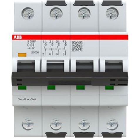 S300P-Disjoncteur 4P-63A-Courbe C-Pdc 15000A-400VAC 25KA-230VAC 40kA-4 modules 2CDS384001R0634 ABB A907595 (1/3)