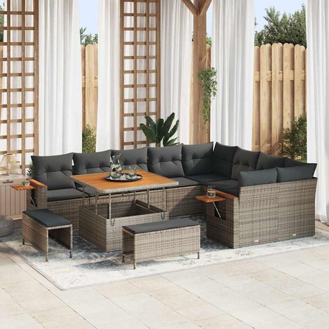 Conjunto de sofá de jardín con cojín Gris Poliratán vidaXL (1/5)