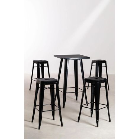 ORION91 Conjunto Mesa Alta 102 x 60cm + 4 Taburetes Apilables Altos 76cm Color Negro Comedor Oficina Teletrabajo Hostelería Cocina Bar Restaurante - SpazioLuzio