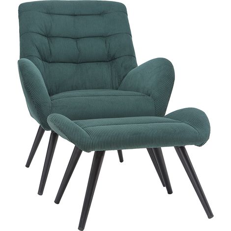 Design-Sessel und Fußstütze aus grünem Stoff ZOE