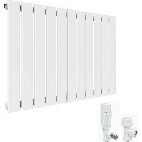 ELEGANT 600 x 836 mm White Horizontal Column Designer Radiator Single Flat Panel Radiator Heater + White Thermostatic Radiator Valves (1/5)