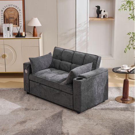 Schlafsofa 140.5x74x82 cm grau Stoff klappbar mit USB, Type-C, Stauraum und verstellbarer Rückenlehne (1/5)