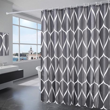 Rideau de Douche 180x200CM Imperméable Noir Tissu Polyester Rideau Salle de Bain avec 12 Crochets Lavable en Machine (1/5)