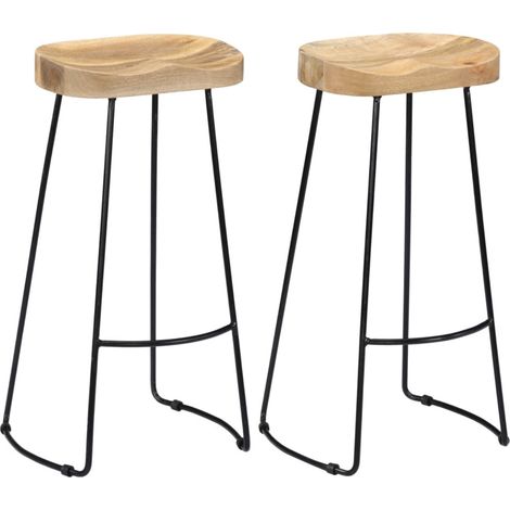 Tabouret manguier massif clair et métal Bord H 52cm - Lot de 2 (1/4)
