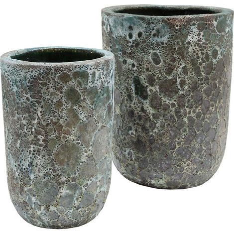 Lot de 2 Pots de Fleurs Fuji Relic Jade Résistants au Gel Intérieur et Extérieur Ø36/26 x H45/35 cm - PANGIVO (1/2)