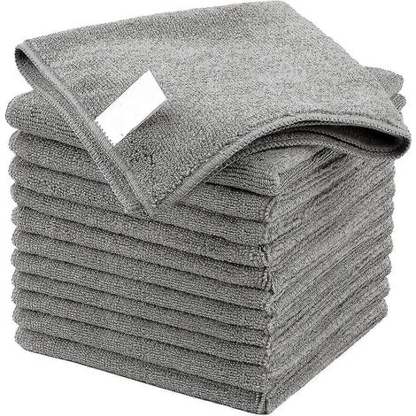 Chiffons de nettoyage en microfibre, serviettes en microfibre multi-usages, chiffons de nettoyage sans traces, lot de 12, gris, dimensions 30 x 30 cm (1/5)
