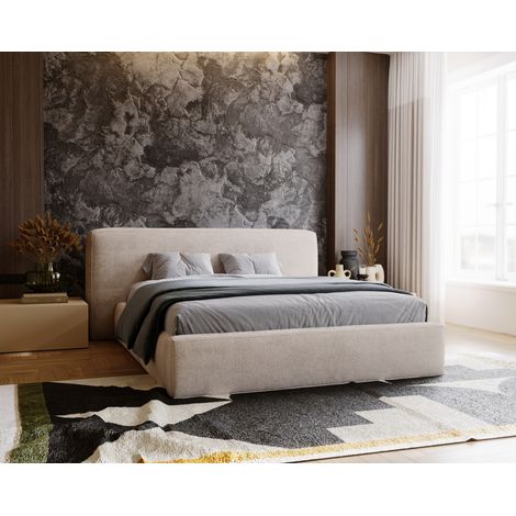 Emporius – Lit coffre 180x200 cm – Rangement intégré – Tissu velours imperméable – Sommier à lattes – Design moderne beige (1/5)