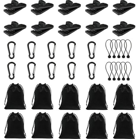 Lot de 10 sacs de lestage pour tonnelle, tente et rideaux extérieurs, avec 10 mousquetons, clips et cordes élastiques, lestage portable pour jardin et camping (1/5)
