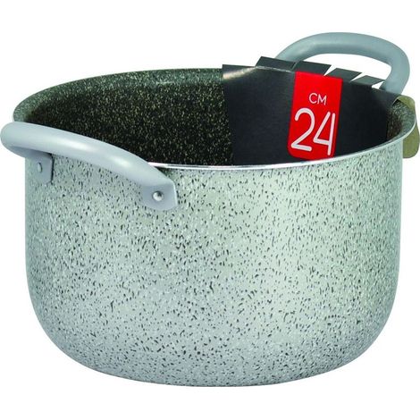 TRADE SHOP - Pentola In Alluminio Antiaderente Grigio Pietra Da 24 Cm Con 2 Manici A Tubo 044300m -