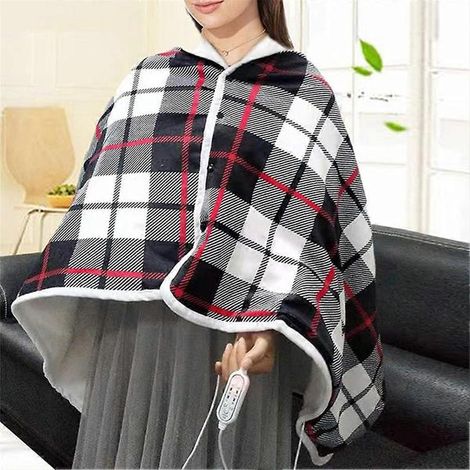 Couverture chauffante électrique USB, écharpe chaude, coussin chauffant rapide, tapis à carreaux pelucheux rouge - 140 x 80 cm (1/4)