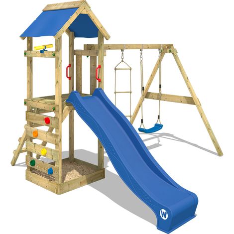 Wickey – Tour de jeu en bois avec balançoire et toboggan 220 cm – Bac à sable intégré – Résistant aux intempéries – 10 ans de garantie (1/9)