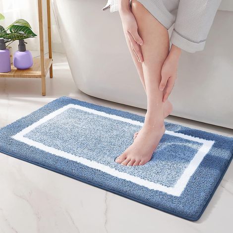 40 X 60 Cm Tapis De Bain Antidrapant Color - Bleu, Tapis De Bain En Microfibre Douce, Tapis De Douche Absorbant Lavable En Machine (1/5)