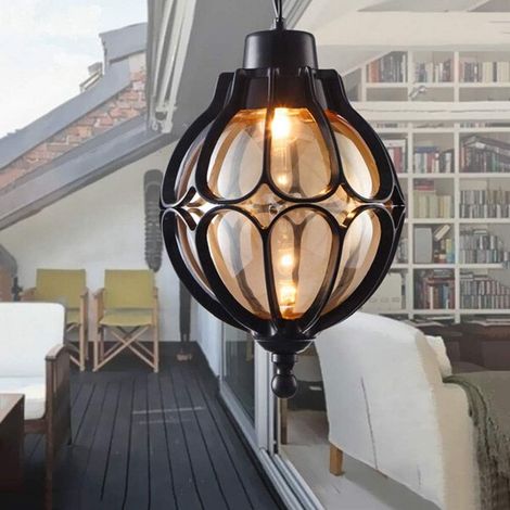 Lustre de ferme Lustre extérieur étanche lumière de jardin rétro style européen plafonnier simple villa jardin entrée allée antirouille balcon lumière Lustres modernes (Color : noir)