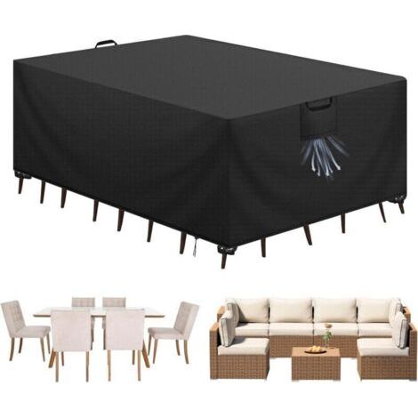 Housse Salon de Jardin Bâche Table de Jardin Tissu Oxford 420D Couverture de Protection Meubles Exterieur Imperméable, Coupe-Vent, Anti-UV Housse de Meubles en rotin, Noir, 180x120x74 cm (1/4)