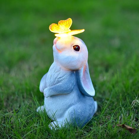 Statue Lapin - Avec Panneau Solaire Et Lumières Changeantes Papillon - Décoration Extérieure Jardin Terrasse Balcon - 1 Pièce (1/5)