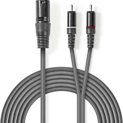 Cable de audio balanceado xlr macho de 3 pines 2x rca macho niquelado 300 metros redondo pvc gris oscuro funda de carton