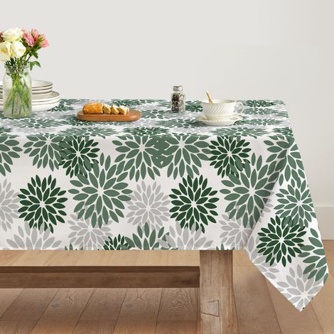 Nappe 140x110 cm rectangulaire, Fleurs Forêt Vert, antitache, polyester, facile d'entretien