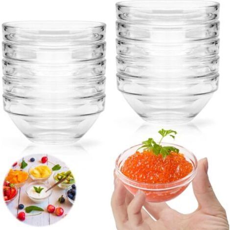 10-teiliges Glasschüssel-Set, Mini-Glasschüsseln, Salatschüsseln, Dessertschüsseln, Tapas- und Saucenschüsseln, transparente Schüsseln für Saucen, Zutaten und Gewürze, 7,5 cm, 75 ml (1/4)