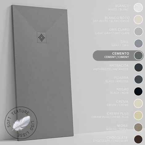 Receveur de Douche -Résine -Gel Coat -Texture Lisse Soie -Antidérapant -Couleur Gris Ciment - 100X70- Extra plat 3cm. GRILLE MÊME COULEUR (1/5)