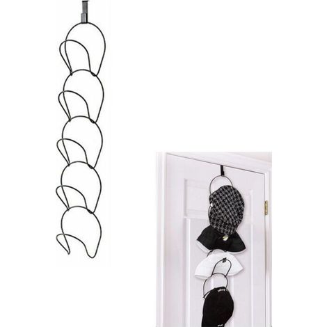 Porte-Chapeaux 5 Anneaux Métal Porte-Casquettes Multicouche Porte-manteaux Monté sur Porte avec 1 Crochet de Porte pour Casquettes de Baseball Serviettes Écharpes (Noir) (1/5)