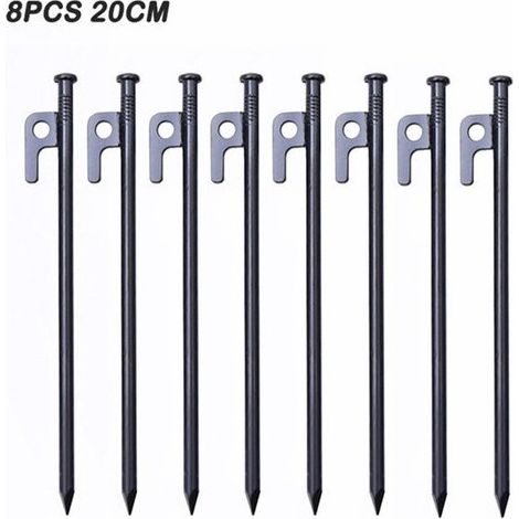 Robuste Zeltheringe, Zeltpflöcke aus geschmiedetem Stahl, 20 cm große Camping-Zeltheringe mit Haken, Befestigungsnägel für harten Boden für Zeltplane, Strand, Garten (8 Stück)