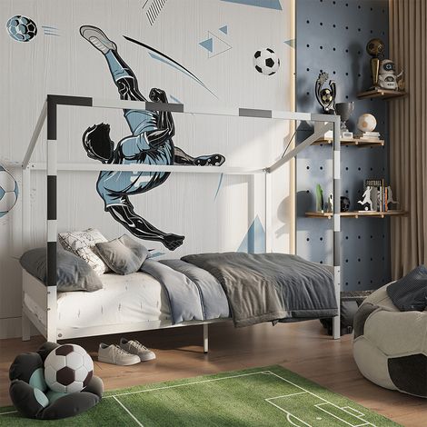Letto per bambini Goal, Bianco/Nero, 90x200 con materasso, Vitalispa (1/5)