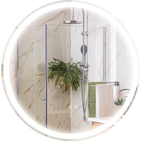 Miroir de salle de bain rond, éclairage LED, fonction tactile, antibuée, 60 x 60 cm (1/5)